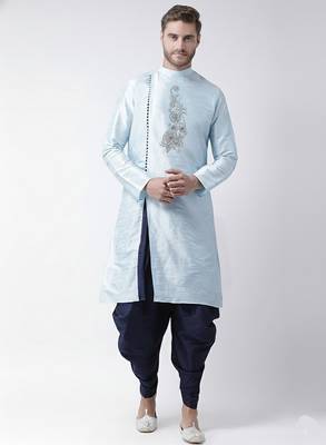 Light blue embroidered dupion silk kurta set 1