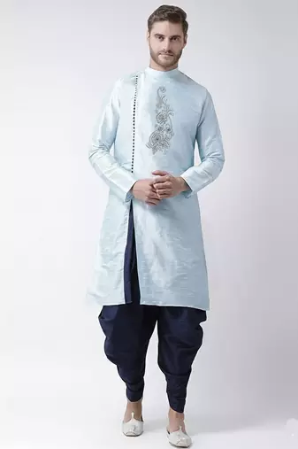 Light blue embroidered dupion silk kurta set