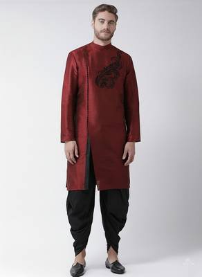 Maroon embroidered dupion silk kurta set 1