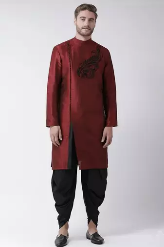 Maroon embroidered dupion silk kurta set