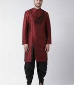 Maroon embroidered dupion silk kurta set