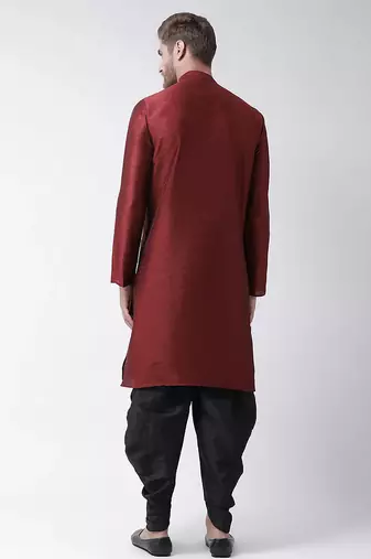Maroon embroidered dupion silk kurta set