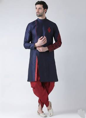 Navy embroidered dupion silk kurta set 1