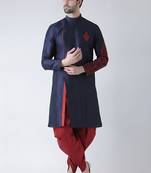 Navy embroidered dupion silk kurta set