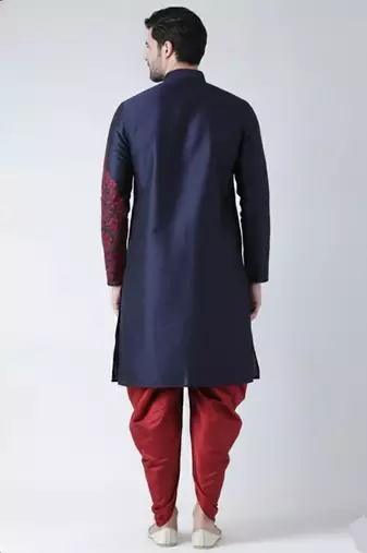 Navy embroidered dupion silk kurta set
