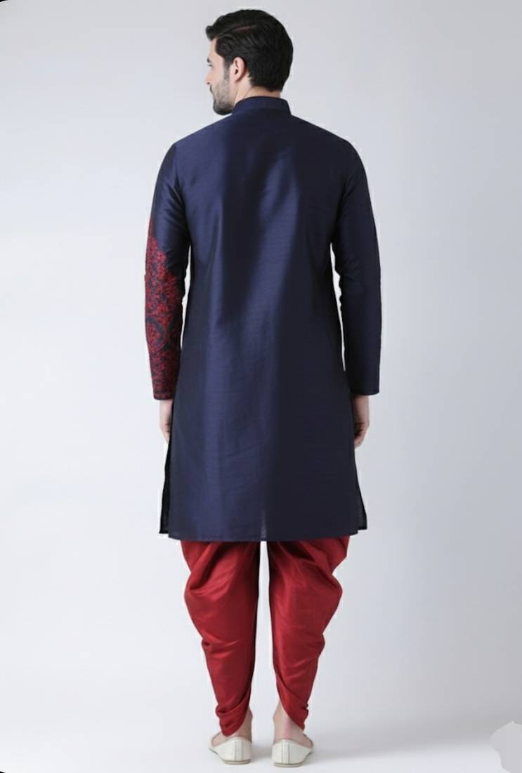 Navy embroidered dupion silk kurta set