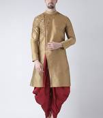 Beige embroidered dupion silk kurta set