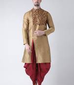 Beige embroidered dupion silk kurta set