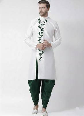 White embroidered dupion silk kurta set 1