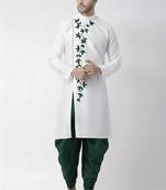 White embroidered dupion silk kurta set