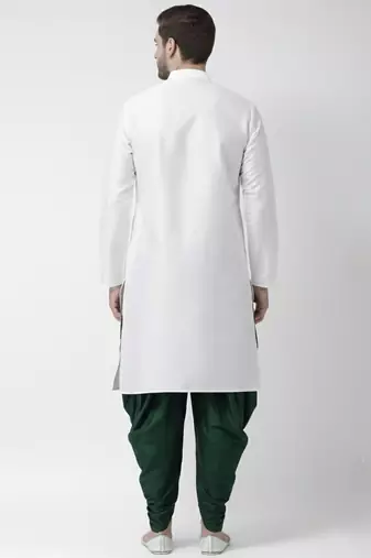 White embroidered dupion silk kurta set