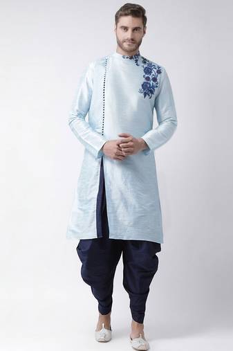 Light blue embroidered dupion silk kurta set