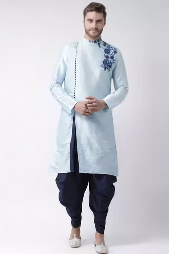 Light blue embroidered dupion silk kurta set