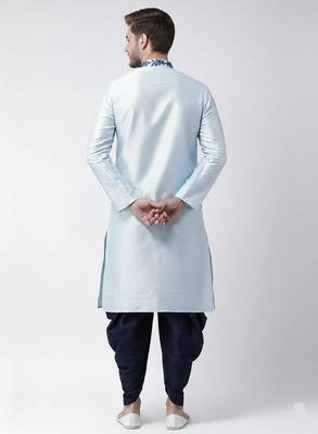 Light blue embroidered dupion silk kurta set 2