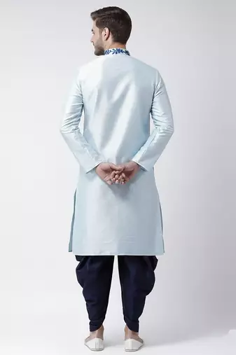 Light blue embroidered dupion silk kurta set