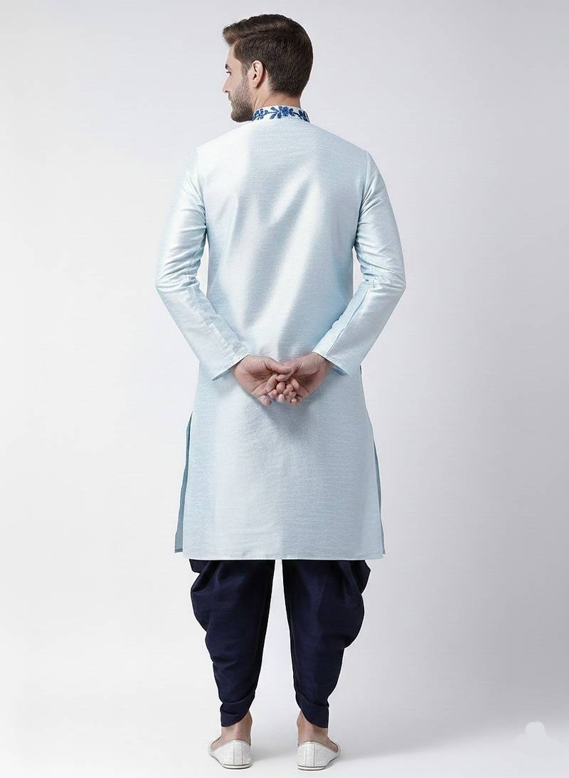 Light blue embroidered dupion silk kurta set