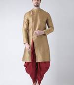 Beige embroidered dupion silk kurta set