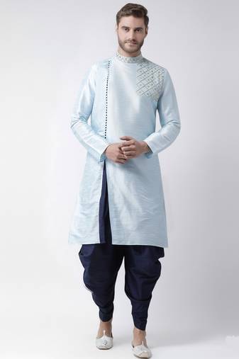 Light blue embroidered dupion silk kurta set