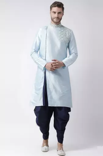 Light blue embroidered dupion silk kurta set