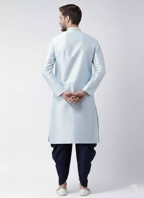 Light blue embroidered dupion silk kurta set 2