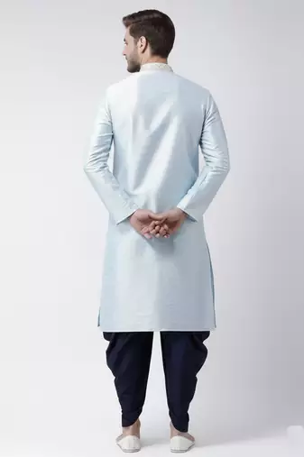 Light blue embroidered dupion silk kurta set