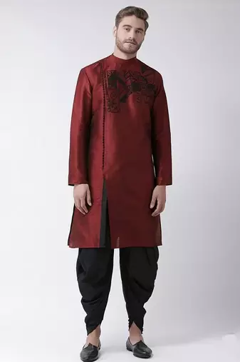 Maroon embroidered dupion silk kurta set