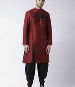 Maroon embroidered dupion silk kurta set