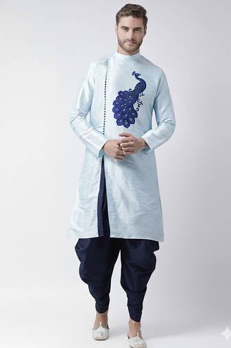 Light blue embroidered dupion silk kurta set