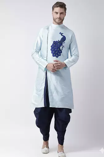 Light blue embroidered dupion silk kurta set