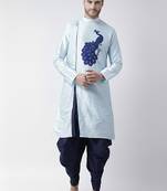 Light blue embroidered dupion silk kurta set