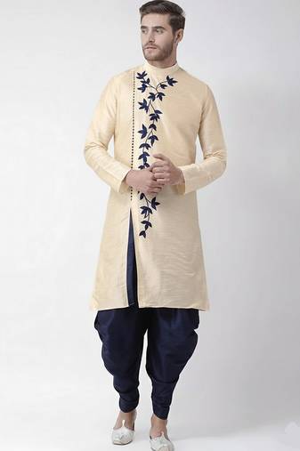 Almond embroidered dupion silk kurta set