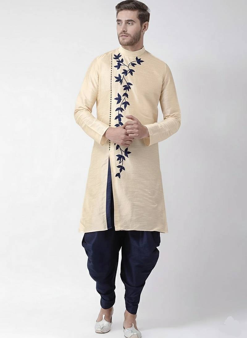 Almond embroidered dupion silk kurta set