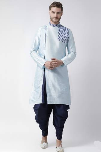 Light blue embroidered dupion silk kurta set