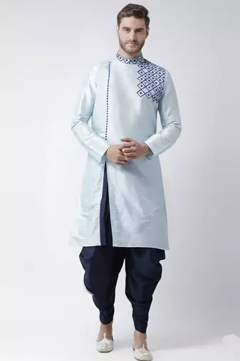 Light blue embroidered dupion silk kurta set