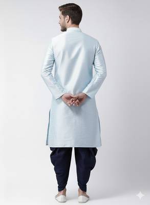 Light blue embroidered dupion silk kurta set 2