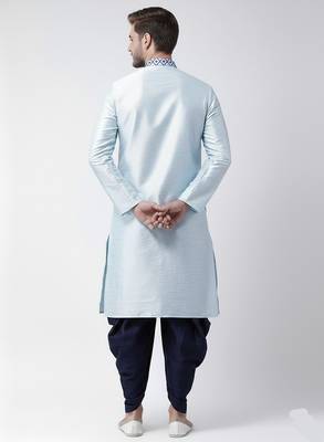Light blue embroidered dupion silk kurta set 2