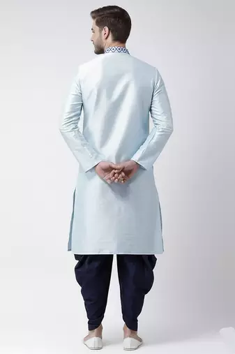 Light blue embroidered dupion silk kurta set