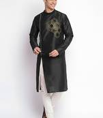 Black embroidered dupion silk kurta set