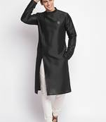 Black embroidered dupion silk kurta set