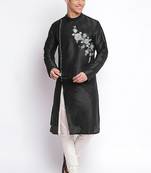 Black embroidered dupion silk kurta set