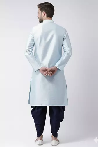 Light blue embroidered dupion silk kurta set