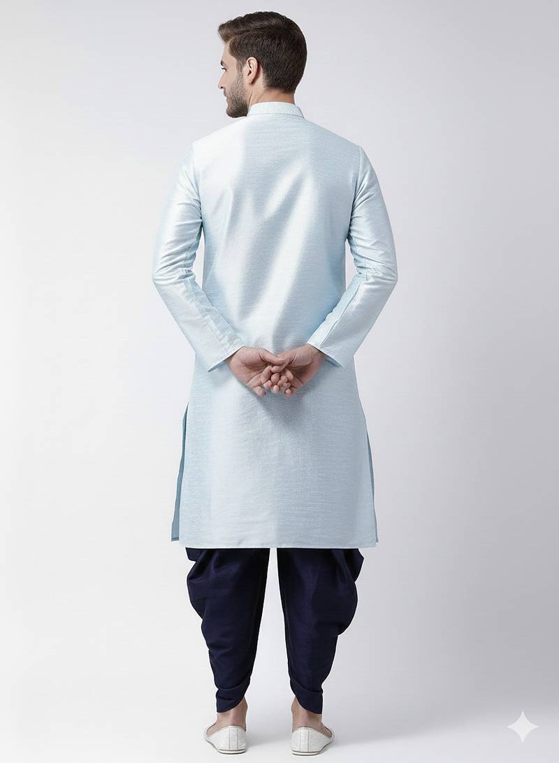 Light blue embroidered dupion silk kurta set