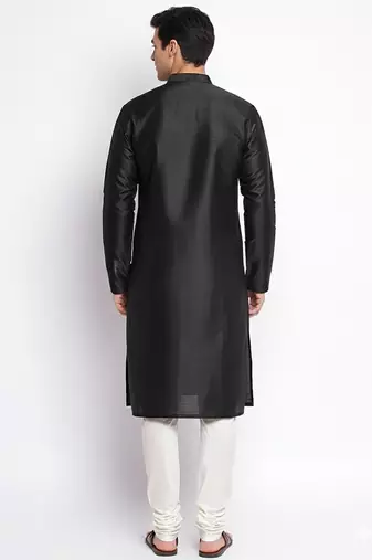 Black embroidered dupion silk kurta set