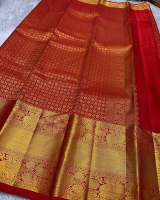 Red color art silk blend sarees with blouse 1