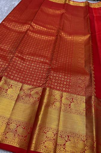 Red color art silk blend sarees with blouse