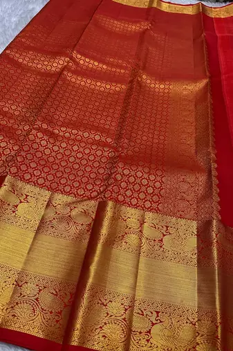 Red color art silk blend sarees with blouse