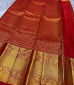 Red color art silk blend sarees with blouse