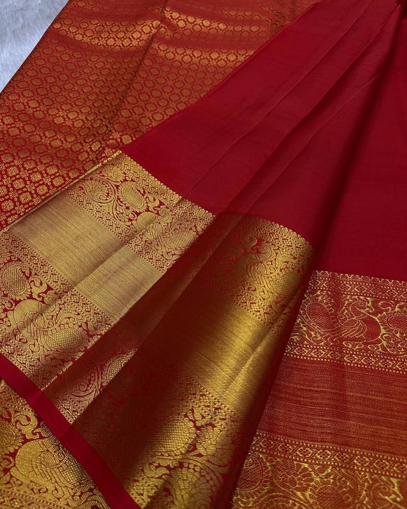 Red color art silk blend sarees with blouse