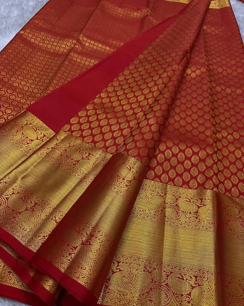Red color art silk blend sarees with blouse