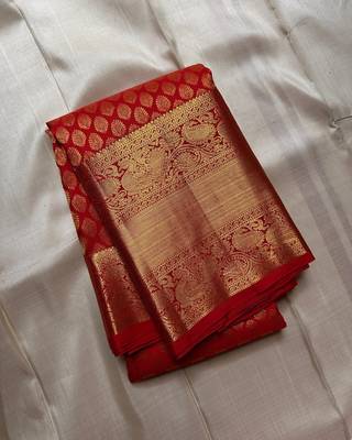 Red color art silk blend sarees with blouse 4